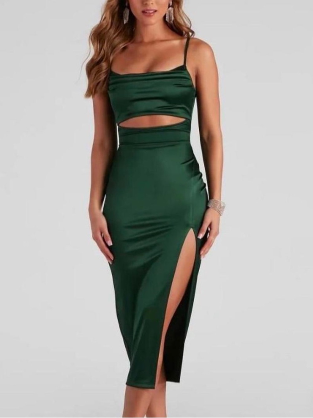 Windsor Emerald Green Cutout Midi Dress with Side Slit